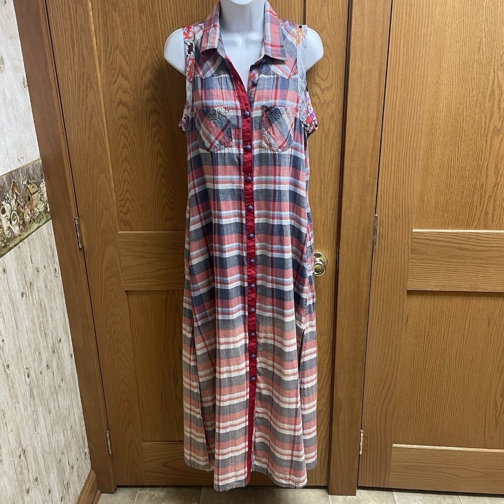Arrata Silent Journey Plaid & Floral Boho Maxi Dress - Medium
